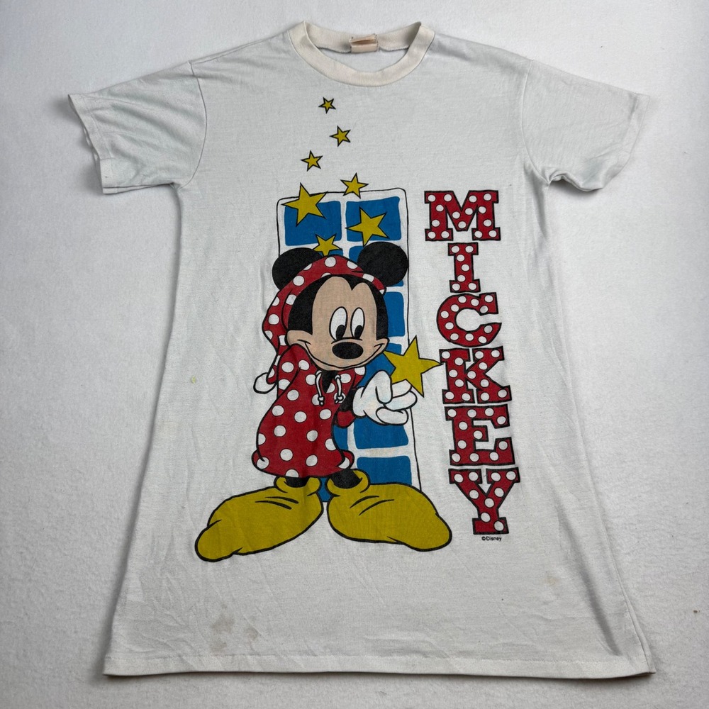 Vintage Giggles Mickey Mouse Kids Nightshirt White Polka Dot Size 10 Made in USA